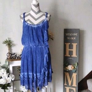 (NWOT) Free People tye dye blue mini flowy dress